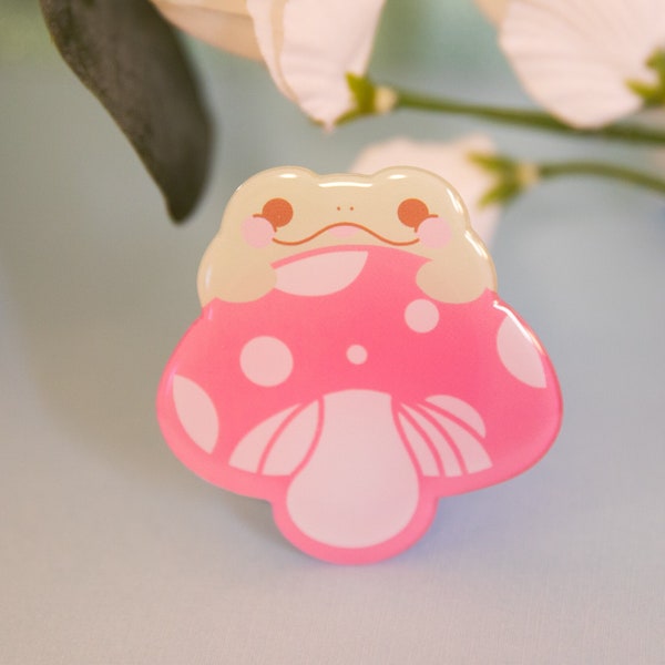 Froggo Mushroom Phone Grip-Cute Phone Holder- Frog art-Cute Kawaii Phone Holder- Frog phone grip- Cottage core art- Mushroom phone