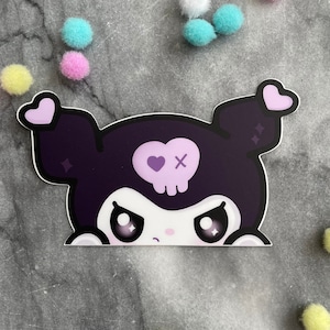 Cute purple goth bunny peeker sticker- cute bad bunny peeker vinyl- kawaii peeker car stickers-cute character window peekers vinyl sticker-