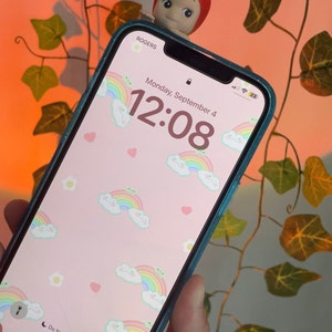 Cute frog Rainbow digital phone wallpaper digital download- Pastel frog wallpaper-Cute pink aesthetic iPhone wallpaper- frog digital phone