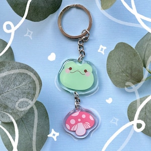 Niedlicher Frosch und Pilz Acryl Schlüsselanhänger - Niedlicher Frosch Kunst Schlüsselanhänger - Kawaii Frosch Cottage Kern Kunst Schlüsselanhänger-Niedlicher Kröten Schlüsselanhänger - Pilz Schlüsselanhänger