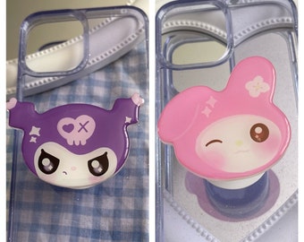Cute pink bunny phone Grip- Kawaii goth purple bunny- Kawaii pink phone holder- goth bunny art- Cute Kawaii purple Phone Holder- bunny phone