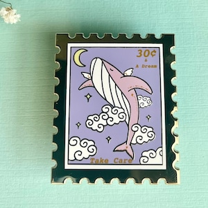 Celestial whale stamp- Take Care Pin- Cute stamp enamel pin- Aesthetic enamel pin-whale pins- Celestial ocean animal pins- Mental health pin