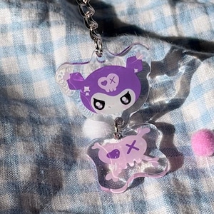 Cute pink bunny acrylic double keychain- Cute purple goth bunny- kuro bunny acrylic car keychain-cute pink keychains.cute bunny rabbit charm