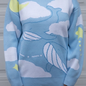 Blue Whale Acrylic Knit sweater Cloud knit sweater Cute knit sweaters Cloud sweaters Blue Whale Ocean sweater Whale art sweater image 6