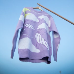 Lila Wal Acryl Strickpullover - Lila Wolkenpullover - Wolke Strickpullover - Wal Strickpullover - Kawaii ästhetischer Pullover - Ästhetischer Pullover