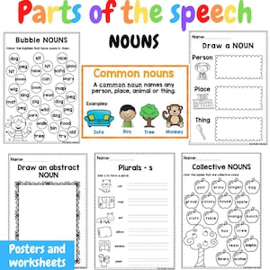 Wortarten - NOUNS - Poster und Arbeitsblätter