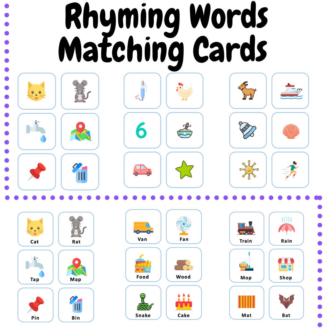 Rhyming Words Matching Cards Etsy
