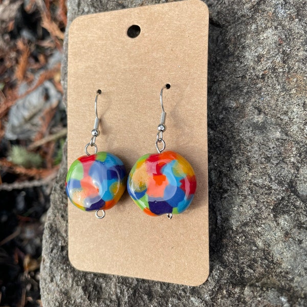 Multi-colored Kazuri earrings