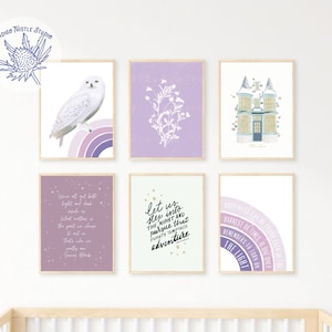 PRINTED Children&#39;s Book Posters Set of 6, Owl Nursery Prints, Gallery Wall Bundle, Potter Nursery Wall Art, Owl Nursery Decor, Girls Room