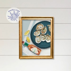 Watercolor Print, Oysters and Hot Sauce, Coastal Art Prints, Kitchen Wall Art, French Kitchen Art, Gallery Wall Art, Oyster Art, Beach Decor