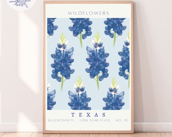 Texas State Flower, Flower Market Art Print, Bluebonnet Texas Poster, Dorm Decor, Botanical Wall Art, Wildflowers Prints, Texas State Flower