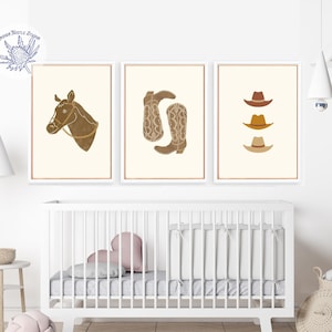 Cowboy Rodeo Kids Prints Set of 3, Western Prints, Southwestern Art, Boho Nursery Decor, Playroom Print Wall Art, Horse, Digital Download