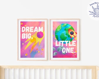 Outer Space Prints Set of 2, Nursery Wall Art, Boys Room Decor, Rocket Ship, Astronaut print, Space Posters, Kids Room Decor, Space Nursery