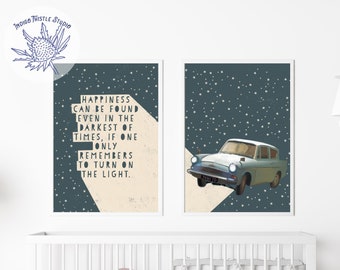Flying Car, Blue Nursery Wall Decor, Baby Boy Nursery Decor, Magic Wizard Nursery Quotes, Wizard Gift Prints, Positive Quote Prints