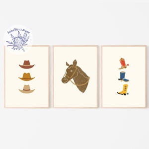 Cowboy Kids Rodeo Printable, Set of 3, Western Prints, Southwestern Art, Boho Nursery Decor, Playroom Print, Digital Print, Wall Art