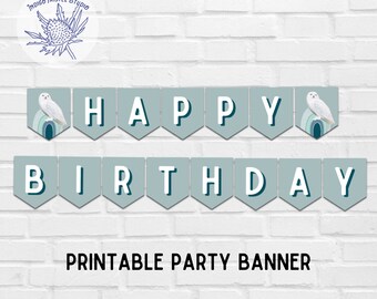 Snowy Owl Birthday Party Decor, Printable Owl Banner, Print from home blue party, boy, girl