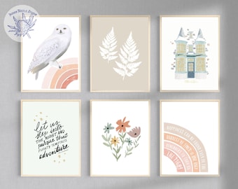 PRINTED Children's Book Posters Set of 6, Girls Nursery Prints, Gallery Wall Bundle, Potter Nursery Wall Art, Owl Nursery Decor, Playroom