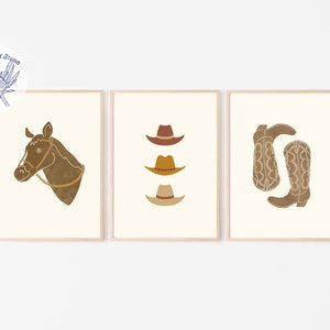 Cowboy Rodeo Kids Prints Set of 3, Western Prints, Southwestern Art, Boho Nursery Decor, Playroom Print, Digital Print, Wall Art, PRINTED