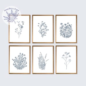 Navy Botanical Print Set, Rustic Floral Prints, Minimalist Prints, Living Room Decor, Monochrome, Farmhouse Nursery Decor, Bedroom Prints