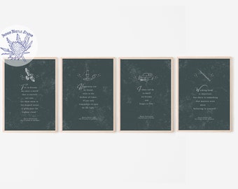 Children's Book Pages, Prints Dark Set of 4, Owl Nursery Prints, Wizard Kids Wall Decor, Potter Nursery Wall Art, Owl Nursery Decor