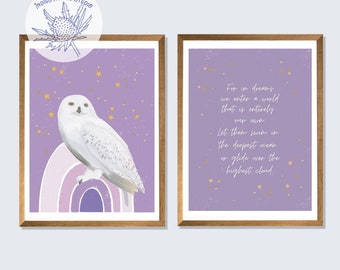 Snowy Owl Purple Wall Art | Snowy Owl Nursery Decor | Nursery Wall Decor | Owl Wall Art | Wizard Nursery Art | Positive Quotes for Nursery