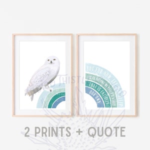 In Dreams Blue Boho Owl Print Set of 2, Blue Nursery Wall Art, Happiness Can Be Found Quote, Owl Nursery Decor, Printed and Shipped