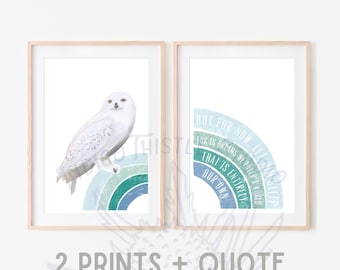 In Dreams..Blue Boho Owl Prints, Blue Nursery Wall Art, Happiness Can Be Found Quote, Magic Nursery Decor, Owl Wall Art, Magic Nursery Decor