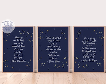 Láminas con citas de libros infantiles, arte infantil azul oscuro, decoración de pared infantil de magos, arte infantil de Potter, decoración ecléctica de películas, imprimible