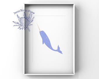 Narwhal Print - Ocean Animal Art Print - Cute Narwhal Nursery Decor - Narwhal Download - Kids Room Decor - Cute Ocean Art