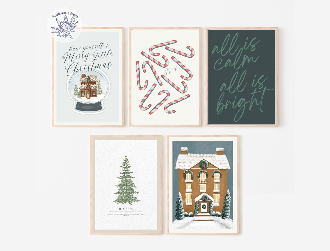 Cozy Christmas Decor, Christmas Wall Art Printables Set of 5, Christmas ...