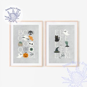 Boo Prints Set di 2, Stampe di Halloween, Halloween Gallery Wall, Halloween Printable Wall Art, Cute Art, Spooky Season, Witch Art, Playroom