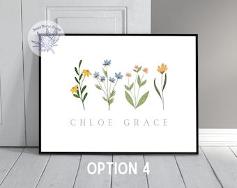Girl Name Sign With Wildflowers, Boho Style, Custom Name Print, Nursery Wall Art, Personalized Nursery Decor, Kids Room Decor, Cute Flowers