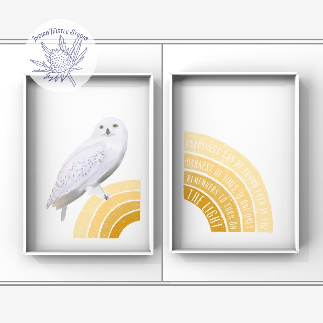 Gold Owl Room Decor | Happiness Can Be Found | Owl Nursery Prints | Wizard Nursery Wall Decor | Gold