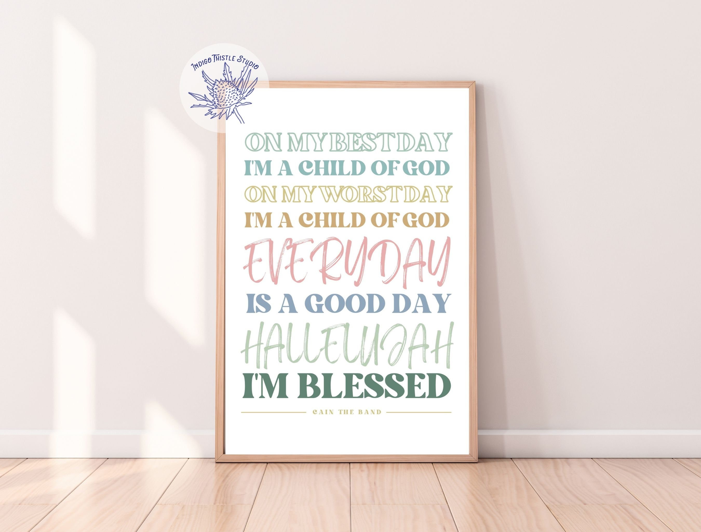 Rainbow Wall Art, Girl Wall Decor, Cain The Band, Christian Music Lyrics, I'm So Blessed, Child of God Art, Boho Nursery Art, Minimalist
