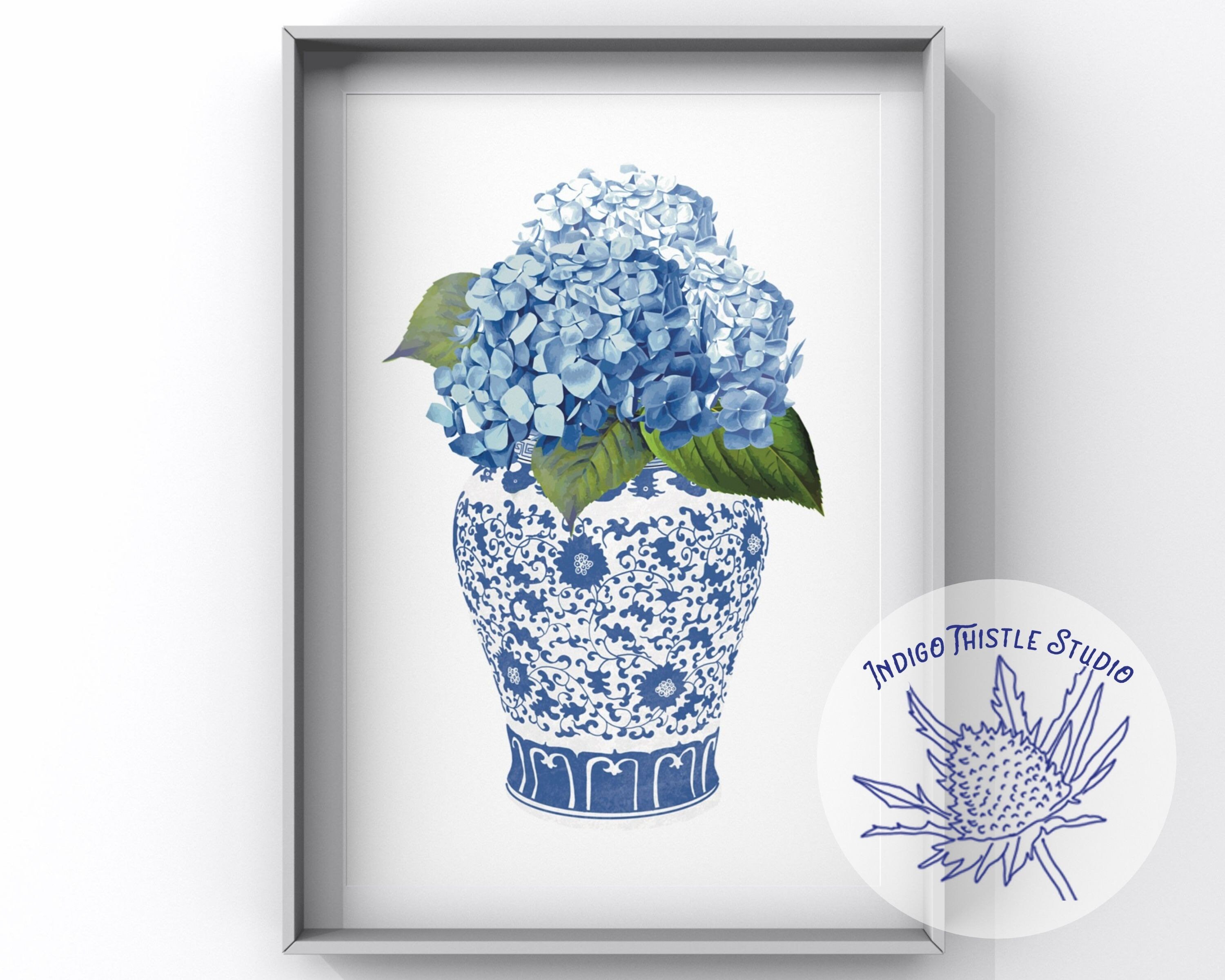 Blue Hydrangea Botanical Prints Vintage Floral Coastal Decor | Etsy