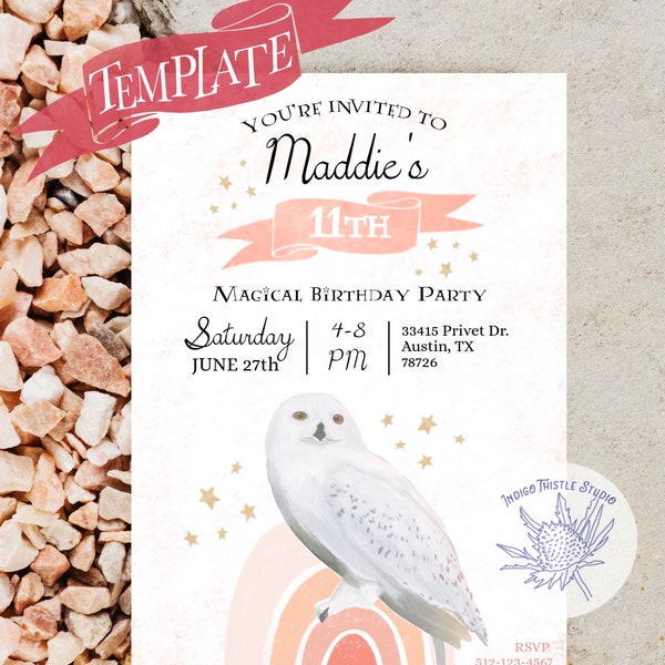 EDITABLE Harry Pottery Birthday Invitation Template, Calling all witches and wizards, muggles, magic owl party theme, Evite instant download