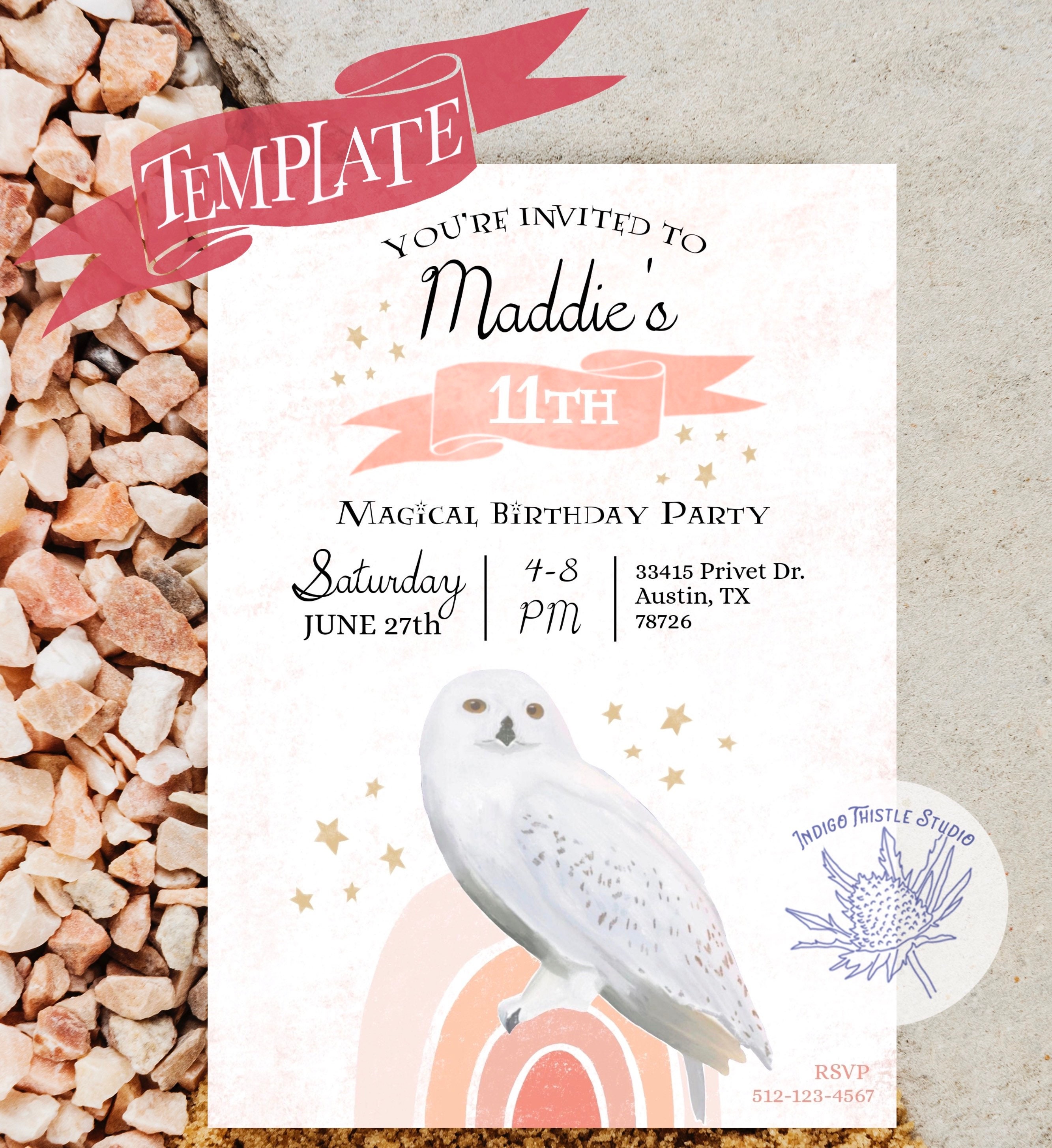 Wizard Birthday Invitation | Owl Birthday Party | Snowy Owl Invitations |  Witch Wizard Party | Purple Pink Blue | DIGITAL | Magical - Etsy, image size:2666x2910