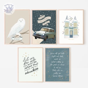 PRINTED Children&#39;s Book Posters Set of 5, Owl Nursery Prints, Gallery Wall Bundle, Potter Nursery Wall Art, Owl Nursery Decor