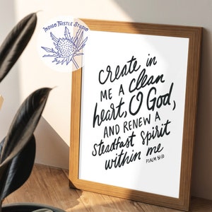 Create in me a clean heart, O God | scripture wall decor | hymn living room decor| bible verse sign | Psalm 51:10 | bible verse print
