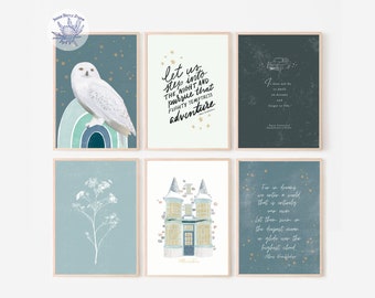PRINTED Children's Book Posters Set of 6, Owl Nursery Prints, Gallery Wall Bundle, Potter Nursery Wall Art, Owl Nursery Decor, Boys Room