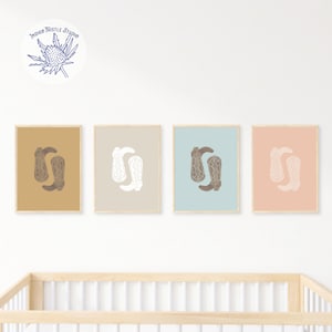 Rodeo Cowboy Boot Prints Set, Boho Western Prints, Southwestern Desert Art, Boho Nursery Decor, Playroom Prints, Cowboy Boots Wall Art