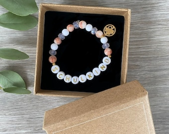 Name bracelet/schoolchild bracelet/natural stone/letter bracelet/natural colors/school enrollment/children's bracelet/personalizable/Easter/birthday