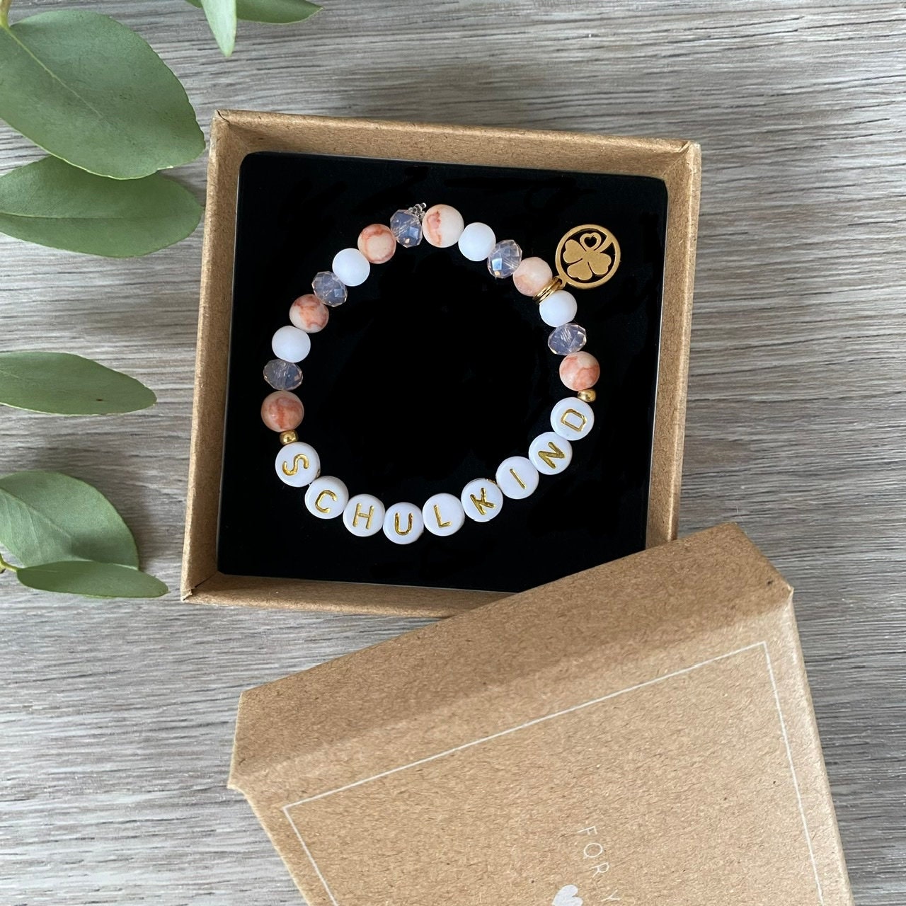 Name bracelet / school child bracelet / natural stone / letter bracelet / natural colors / school enrollment / children's bracelet / personalizable / Easter / birthday