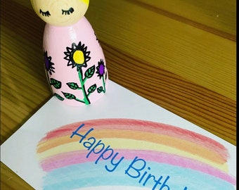 Buon compleanno Angelo Bambola con pioli di legno regalo e biglietto