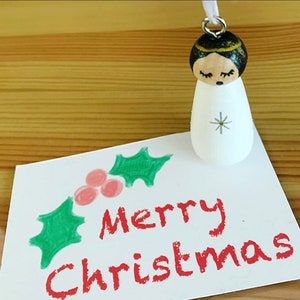 Christmas tree angel peg doll. Handpainted toaty wee angel