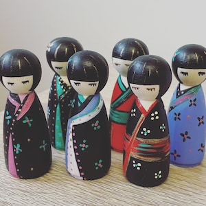 Kokeshi inspired Japanese peg doll/creative/handpainted lucky figure/ peg doll
