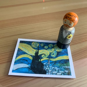 Muñeco de madera con clavija de Vincent, regalo y tarjeta
