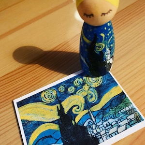 Presente e cartão de boneca de madeira Starry Night