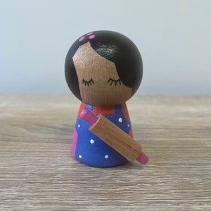 Baker kokeshi peg doll with rolling pin