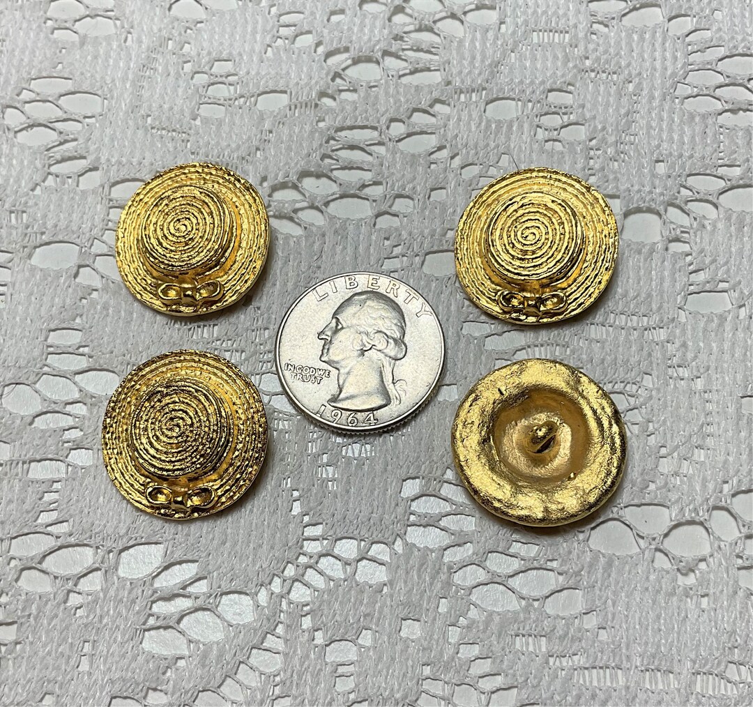 4 Vintage Metal Straw Hat Buttons 36 Ligne - Etsy